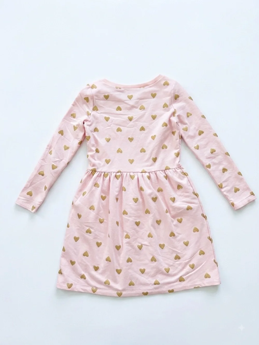 Carter’s Kid Girls Gold Heart Fleece Dress, Size 10/12